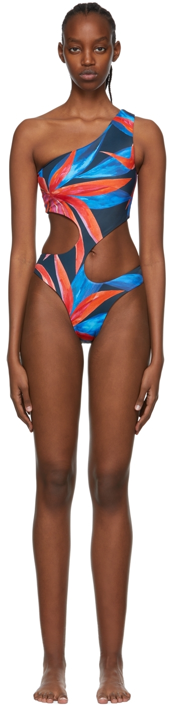 Louisa Ballou Blue Recycled Nylon One-piece Swimsuit In Lunar Bloom