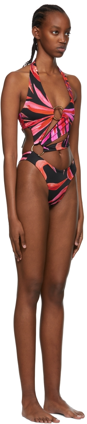Shop Louisa Ballou Ssense Exclusive Black Recycled Nylon One-piece Swimsuit In Lunar Bloom Pink