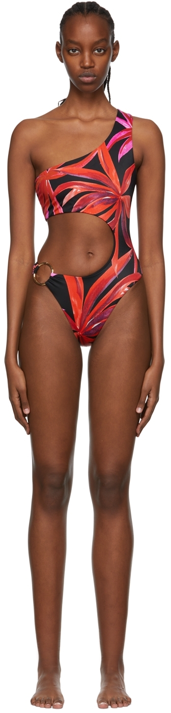 Louisa Ballou Ssense Exclusive Black Recycled Nylon One-piece Swimsuit In Lunar Bloom Pink