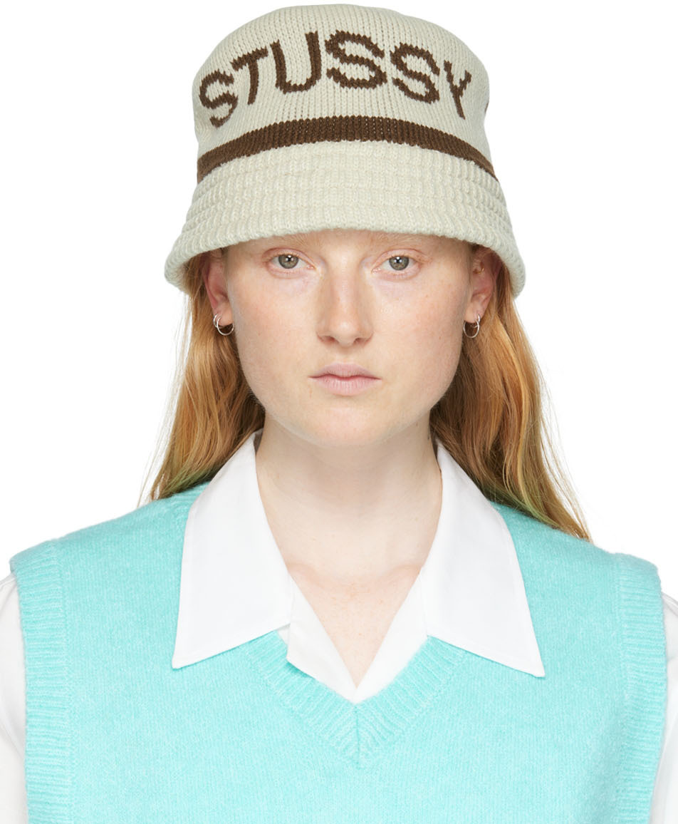Stussy Beige Jacquard Knit Bucket Hat 