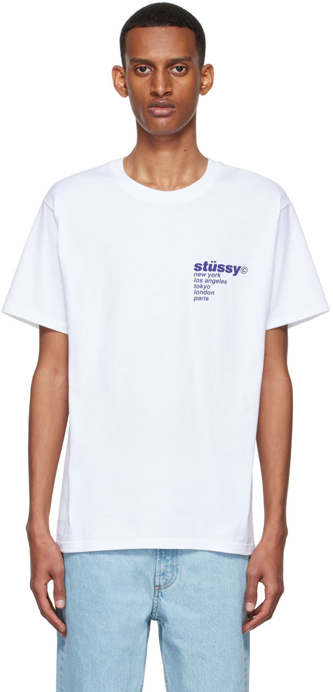 Stüssy: White Cotton T-Shirt | SSENSE