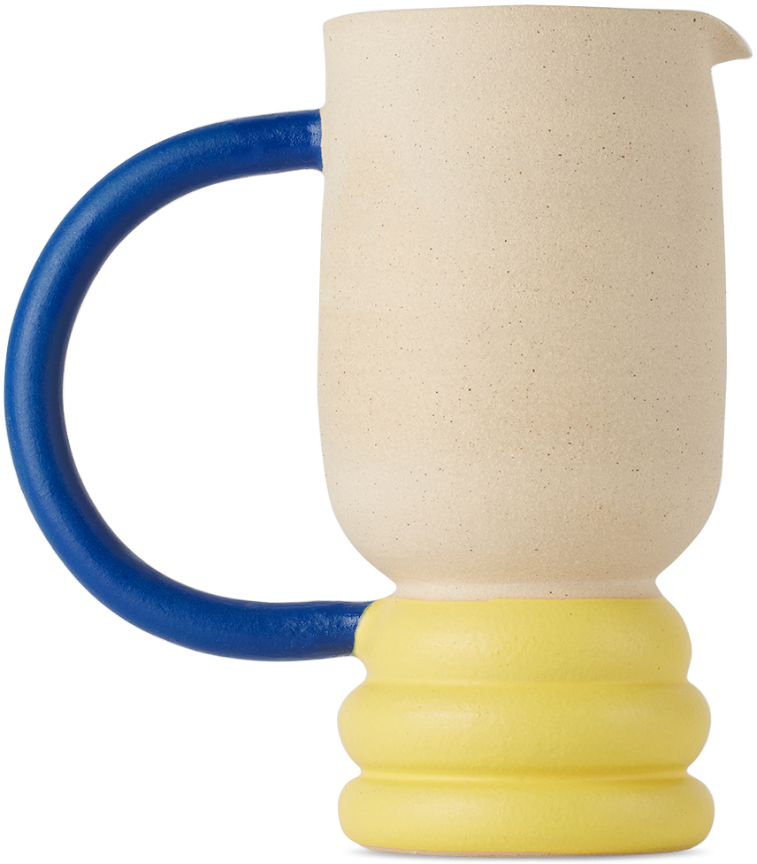 Milo Made Ceramics Ssense Exclusive Off-white & Yellow Lumpy Jug In Blue Handle/yellow B