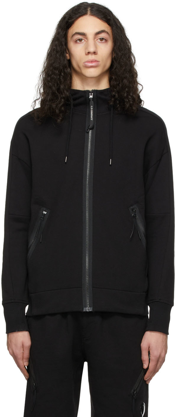 Black Diagonal Raised Goggle Zip-Up Sweater by C.P. Company on Sale