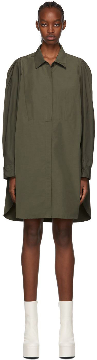 Dries Van Noten Khaki Polyester Midi Dress In 606 Kaki