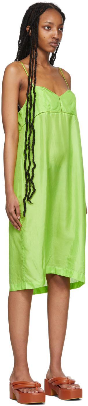 Dries Van Noten Ladder-stitch Silk Slip Dress In 629 Neon Green