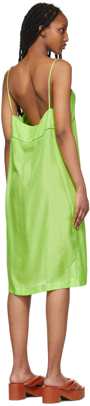 Dries Van Noten Ladder-stitch Silk Slip Dress In 629 Neon Green