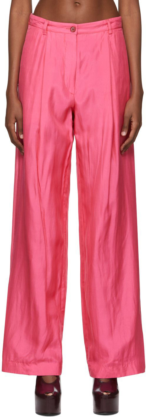 Dries Van Noten Pink Silk & Cotton Loose Trousers