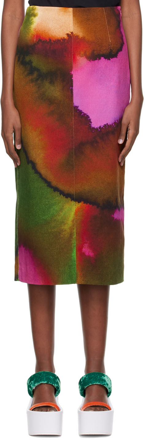 Dries Van Noten Satin Midi Skirt in Fuchsia Pink Womens Clothing Skirts Mid-length skirts 