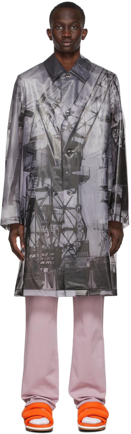 Grey Polyurethane Printed Coat