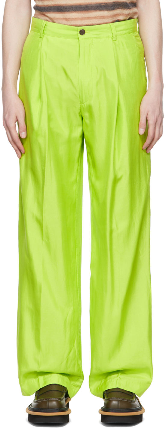 Dries Van Noten Green Silk & Cotton Trousers In 629 Neon Green