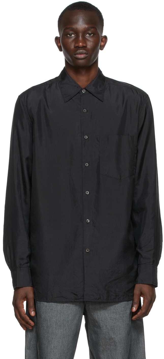 Dries Van Noten: Black Crinkled Silk Shirt | SSENSE Canada