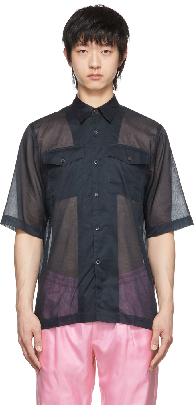 Navy Cotton Sheer Shirt by Dries Van 