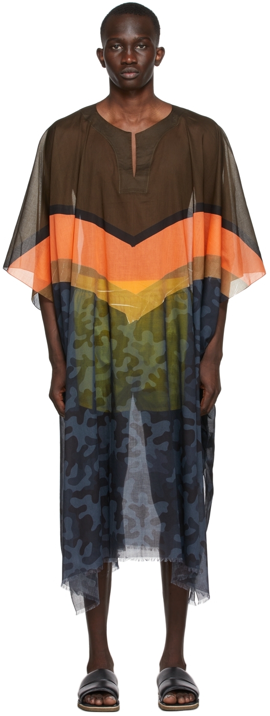 Dries Van Noten: Navy & Brown Tunic Shirt | SSENSE