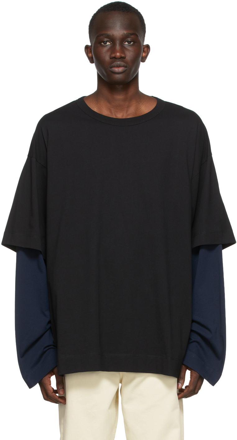 Black & Navy Layered Long Sleeve T-Shirt