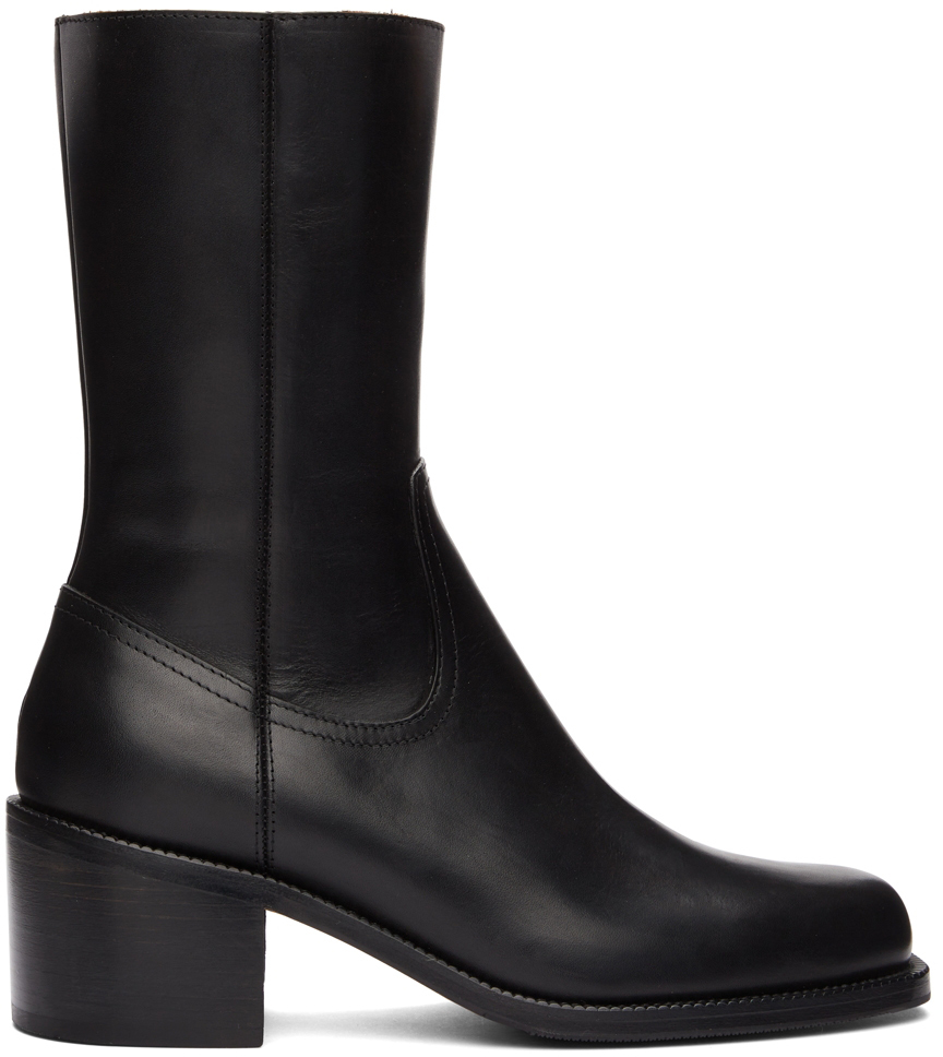 Dries Van Noten: Black Leather Zip Boots | SSENSE Canada