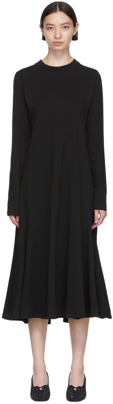 The Row Gentwood Long Sleeve Cotton Jersey Midi Dress In Black