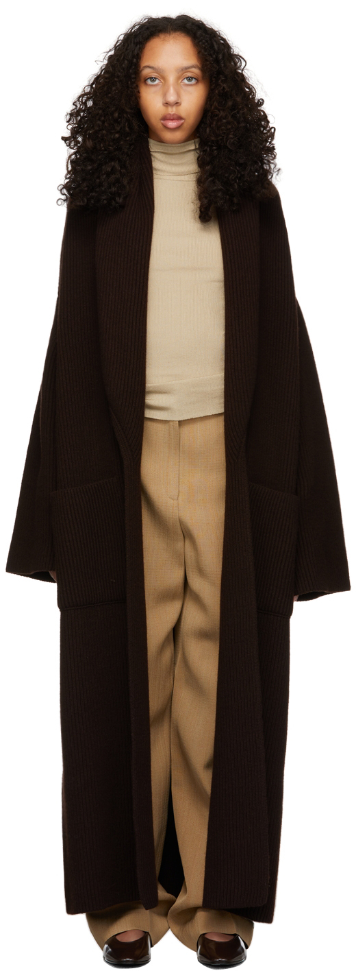 Brown Wool Oversized Daelan Coat by The Row on Sale
