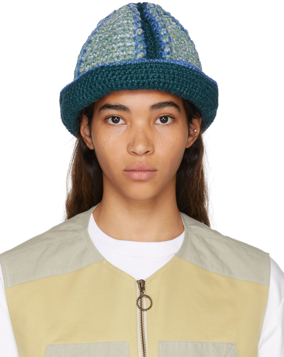 Nicholas Daley Blue & Green Hand-Crochet Bucket Hat | Smart Closet