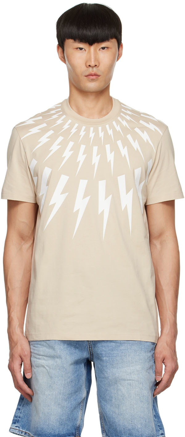 Neil Barrett Beige Fair Isle Thunderbolt T-Shirt