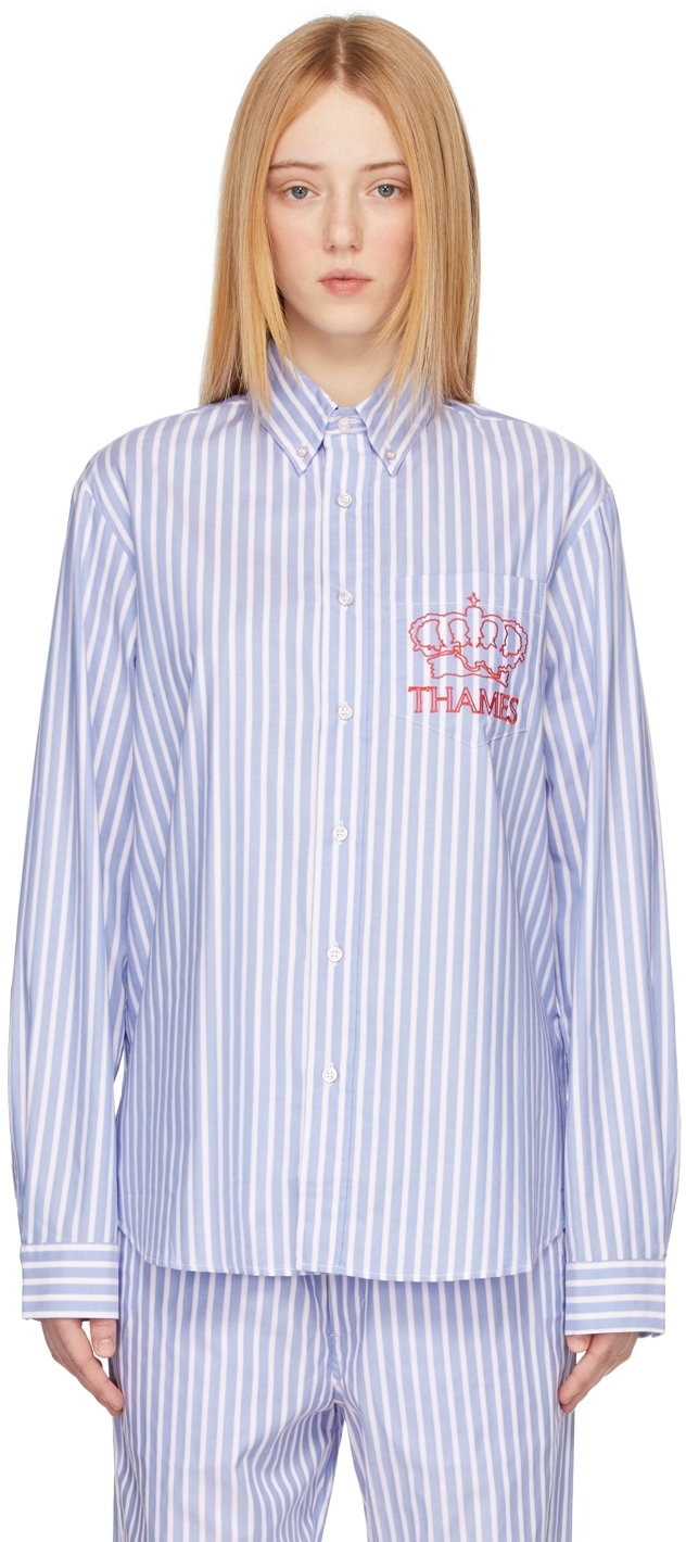 Thames MMXX. Blue & White Cotton Stripe PJ Shirt
