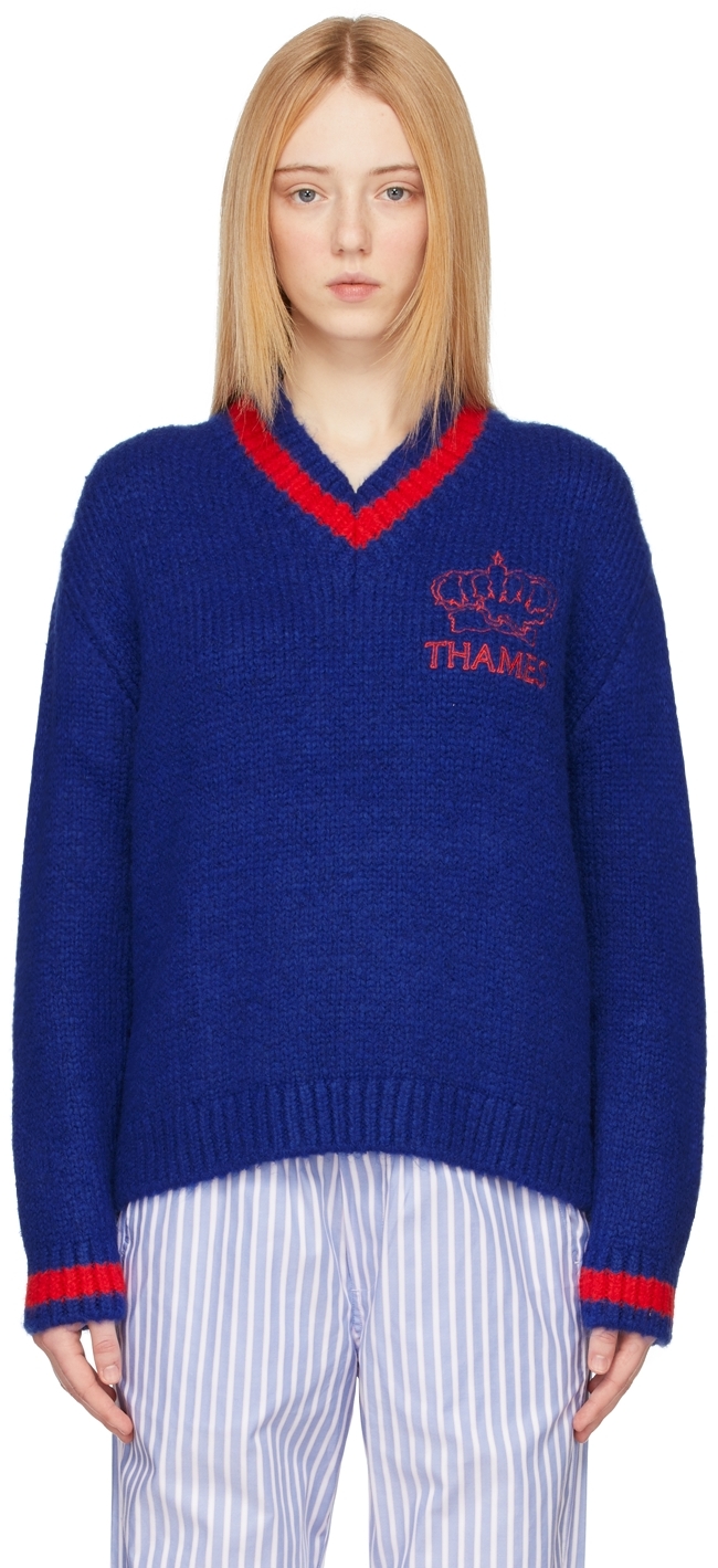 Thames MMXX. SSENSE Exclusive Blue Knit Style P.G Sweater | Smart Closet