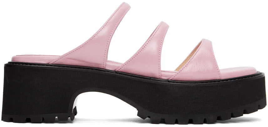 Marge Sherwood Pink Leather Triple Strap Platform Sandals
