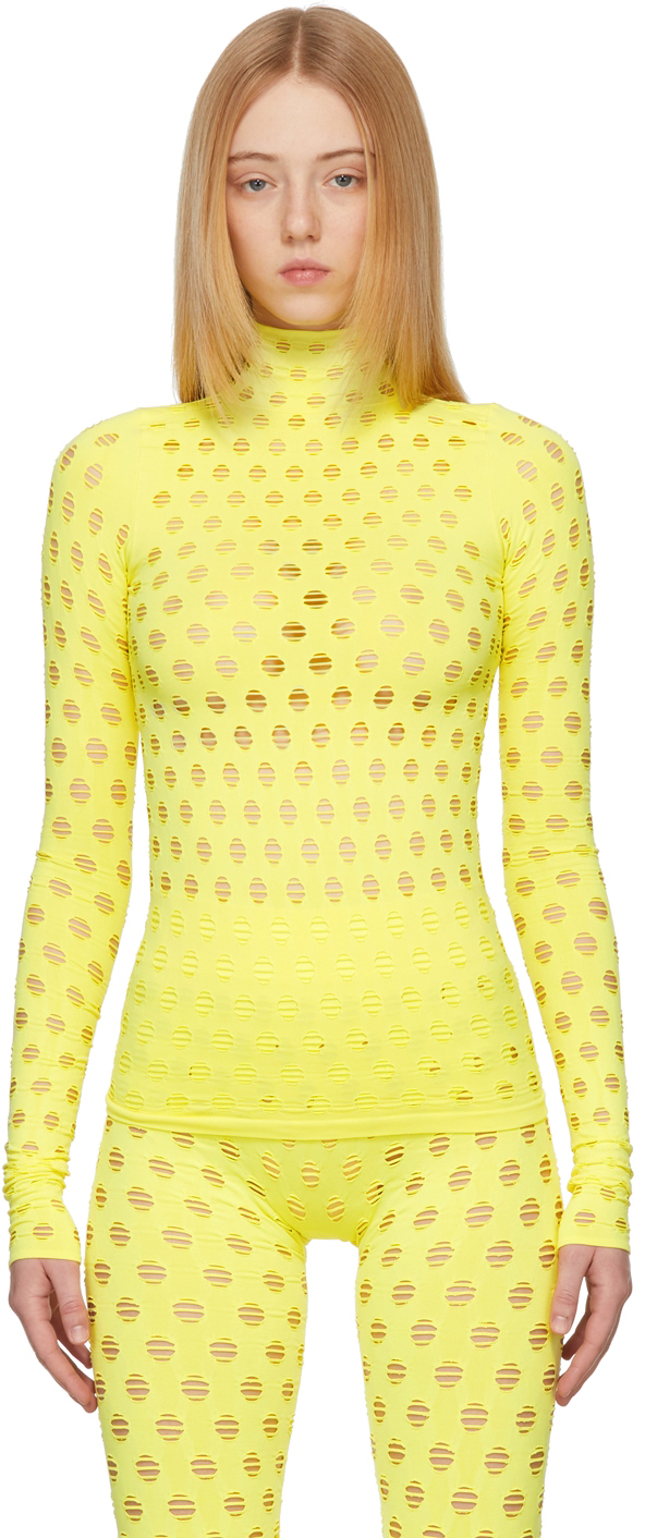 Yellow Perforated Turtleneck by Maisie Wilen on Sale