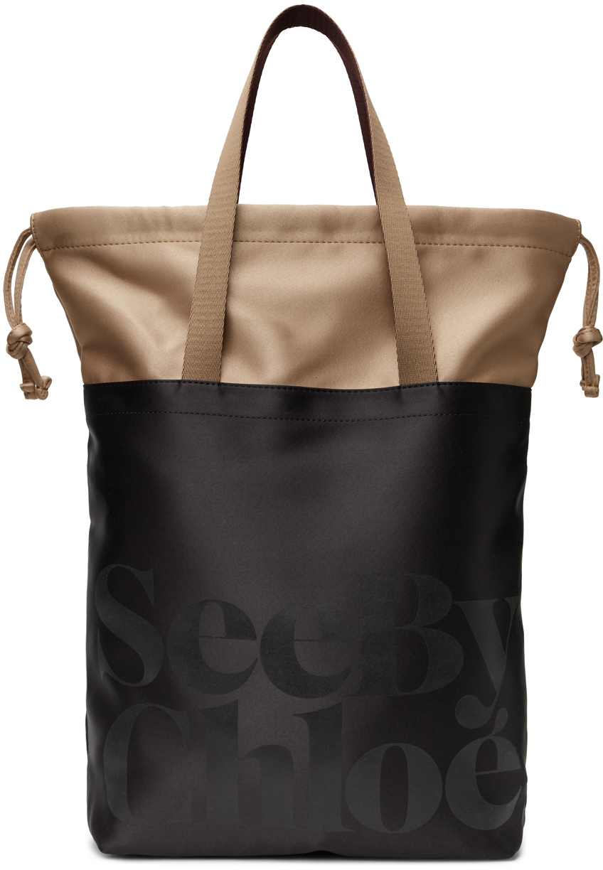 Black Satin Tote by See by Chloé on Sale