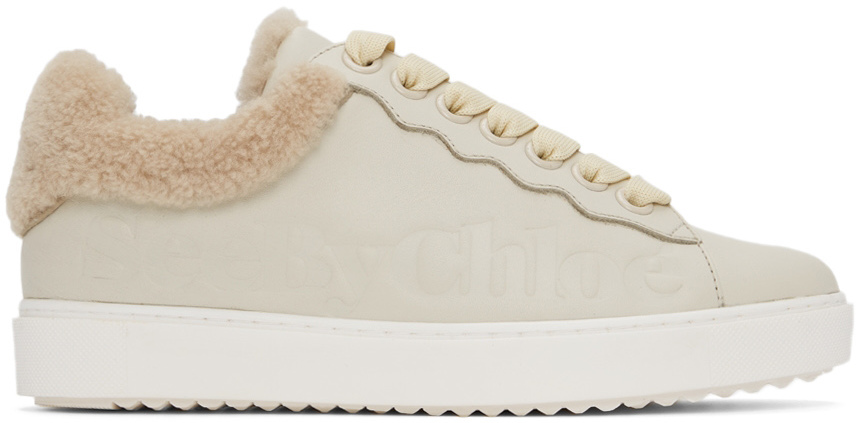 See by Chloé Off-White Leather & Shearling Essie Sneakers