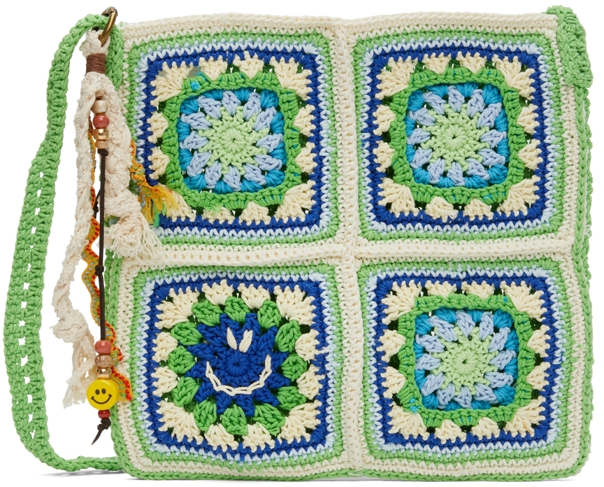 Green Hand Crochet Square Bag by Andersson Bell on Sale