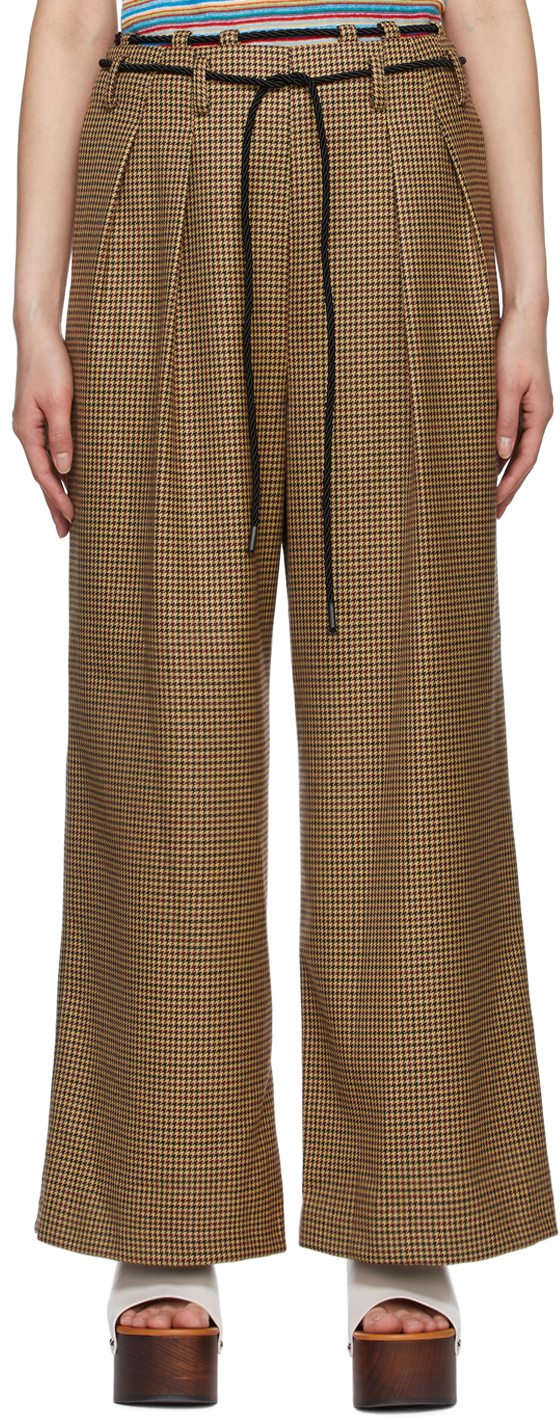 Shop Andersson Bell Beige Karen Trousers In Mustard Check