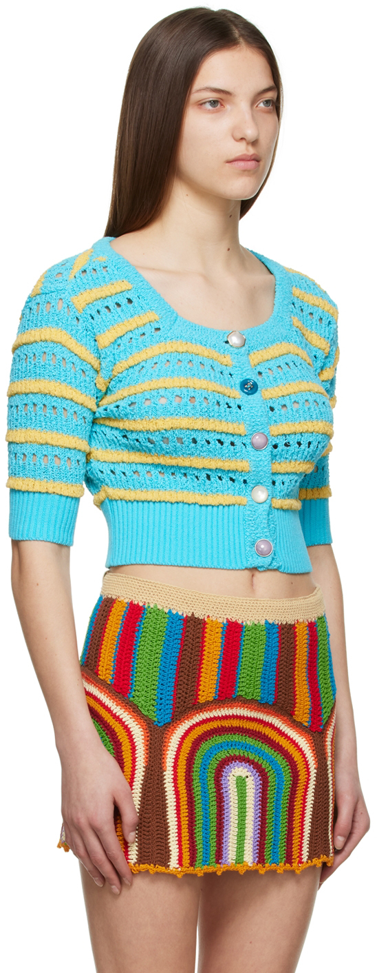 Andersson Bell Choi Jewel Buttons Cardigan In Sky/lemon