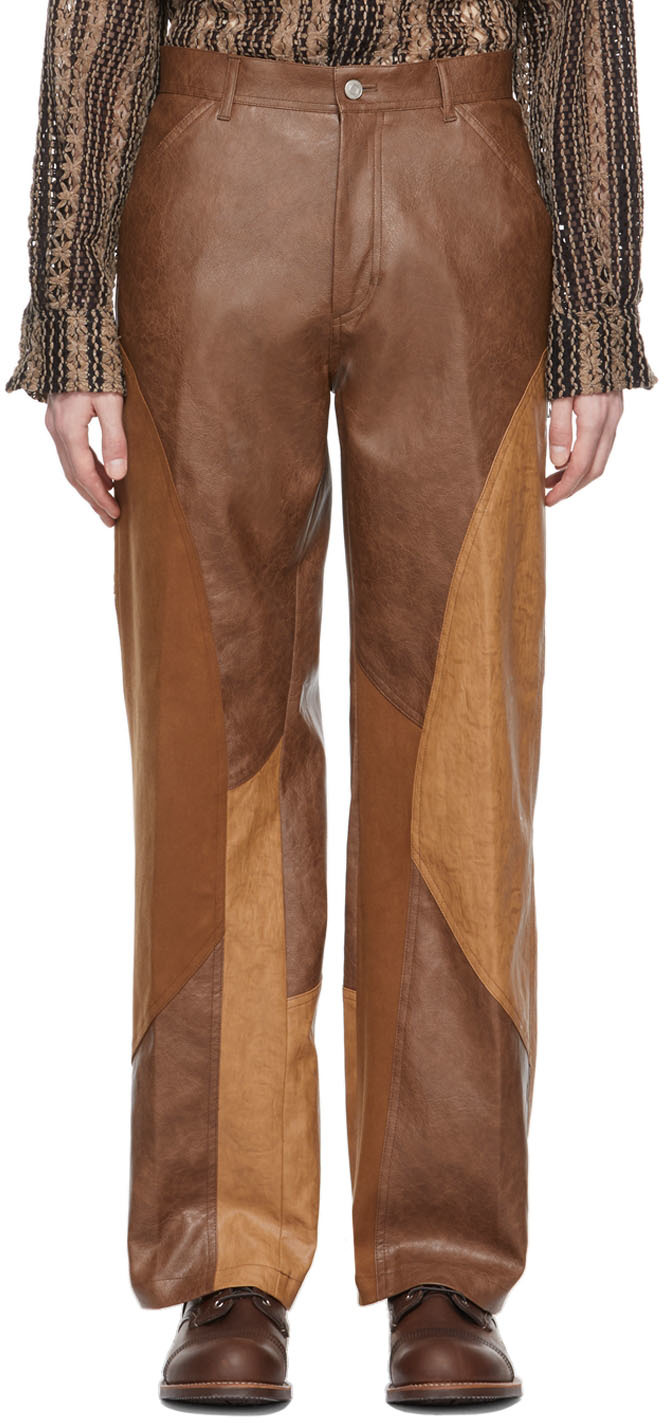 Brown Faux-Leather Trousers by 