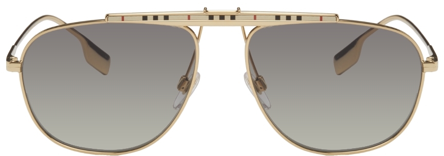 Burberry Gold Check Aviator Sunglasses