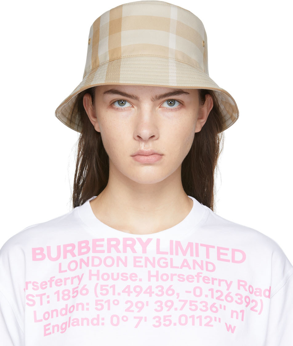 Shop Burberry Beige Check Bucket Hat In Soft Fawn