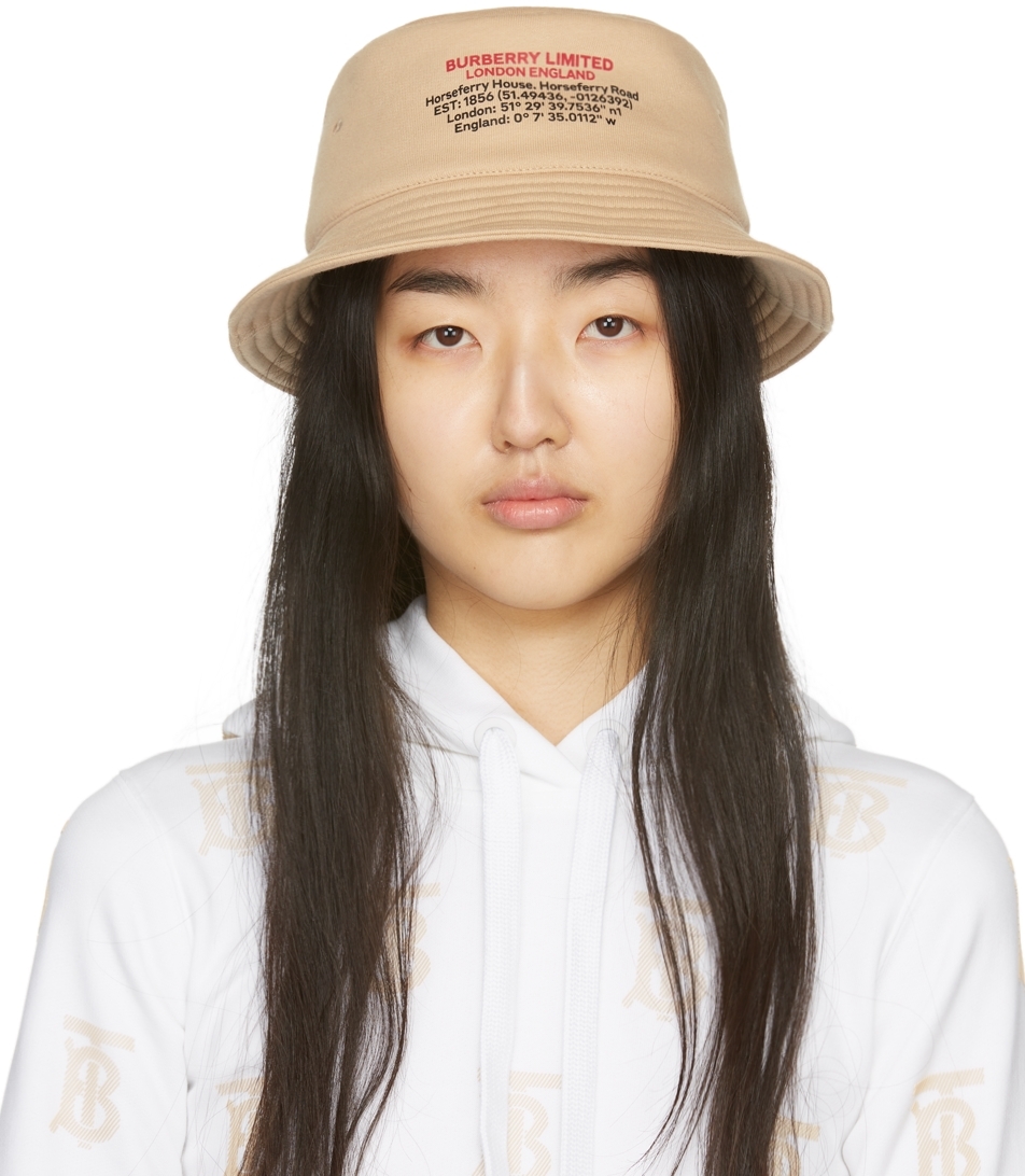 Shop Burberry Beige Location Print Bucket Hat In Soft Fawn