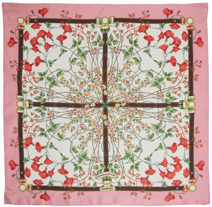 Burberry Pink Silk Floral Scarf