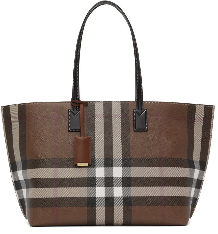 Burberry Brown Leather Check Tote