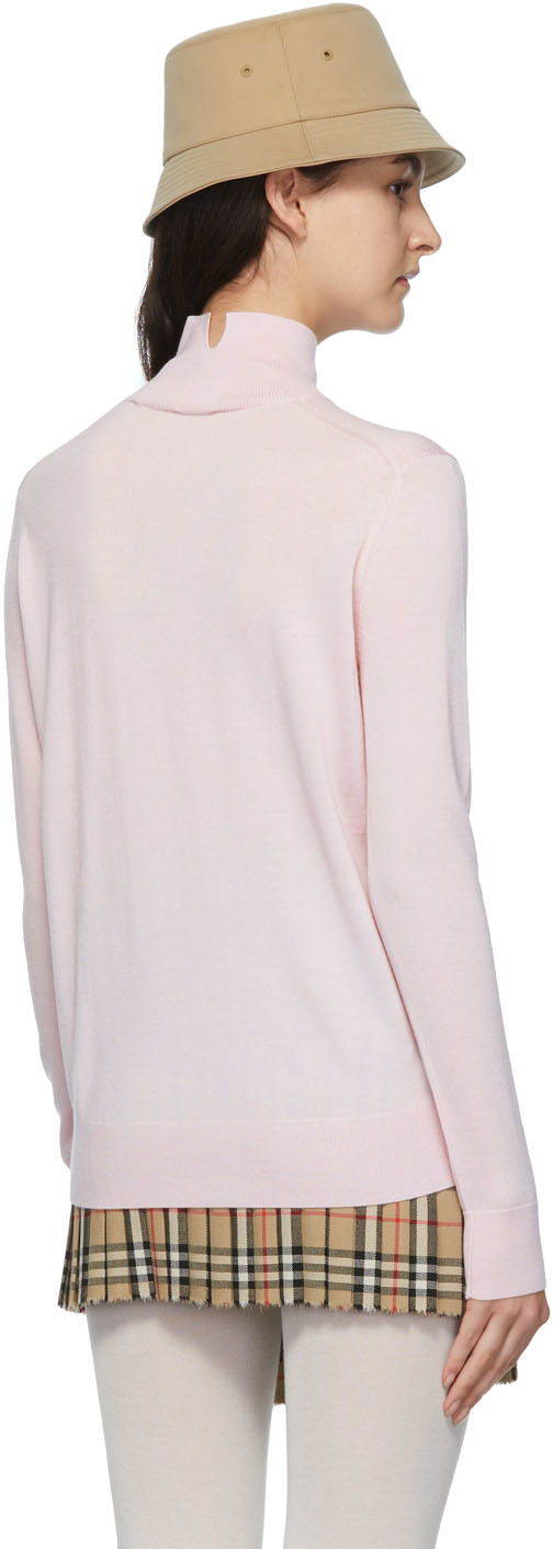 Burberry Nadira Wool-blend Blouse W/ Monogram Plaque In Pale Candy Pink