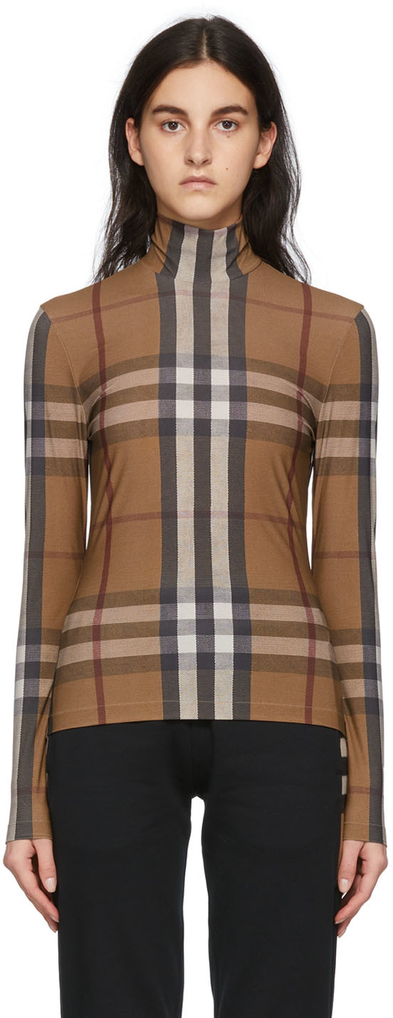 Burberry Brown Stretch Jersey Turtleneck Top