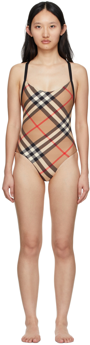 Burberry Beige Vintage Check One-Piece Swimsuit