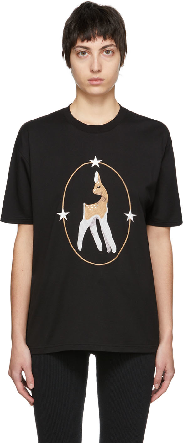 Burberry Black Deer Graphic Oversized T-Shirt