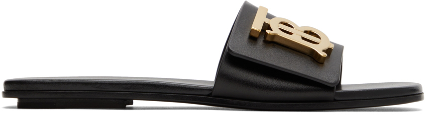 Burberry Black Leather Monogram Motif Sandals