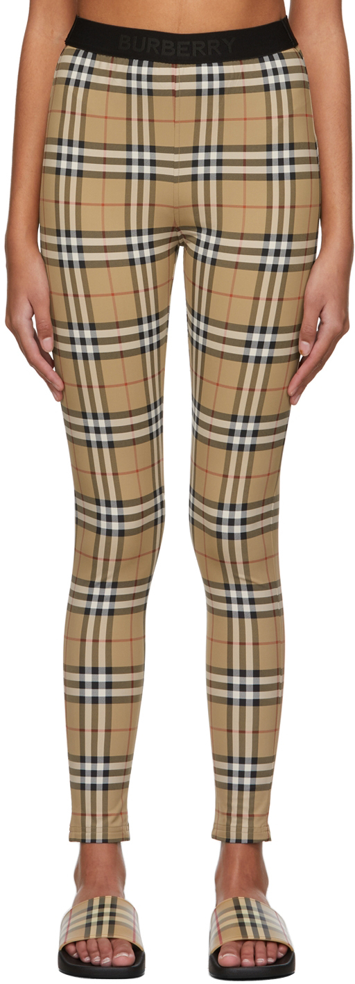 Burberry Ladies Marigold Check Logo Pattern Stretch Leggings | World of  Watches