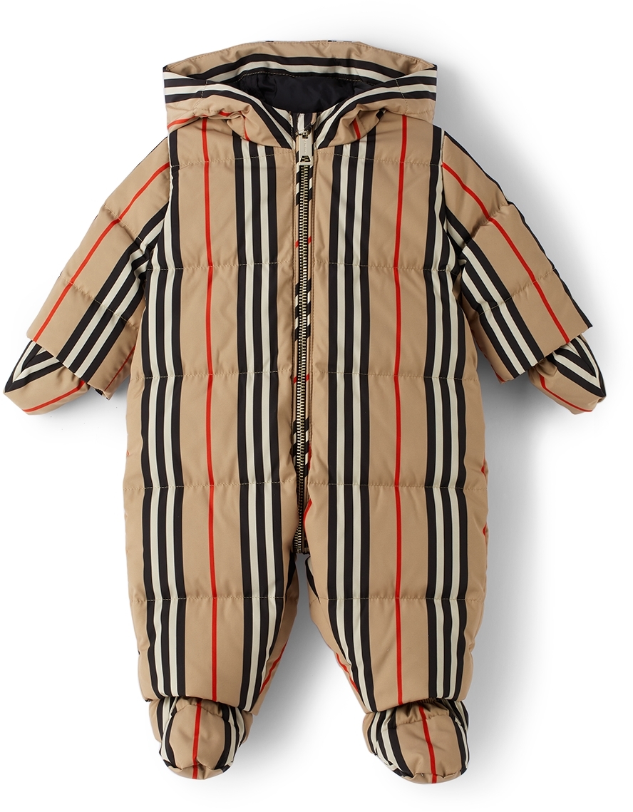 Burberry Baby Beige Down Icon Stripe Puffer Snowsuit