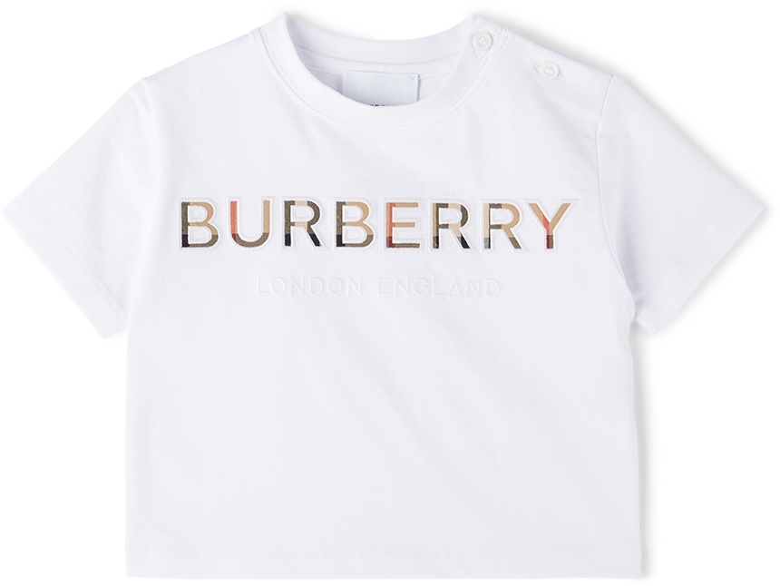 Baby White Vintage Check Logo T-Shirt by Burberry | SSENSE Canada