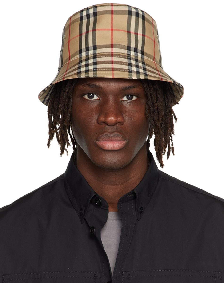 SSENSE Men Accessories Headwear Hats Beige Check Bucket Hat 