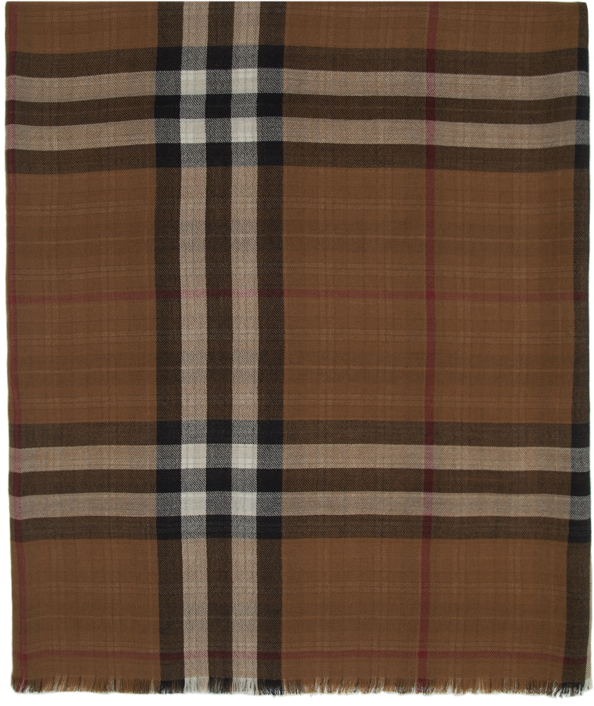 Burberry Reversible Brown Cashmere Check Scarf In Birch Brown
