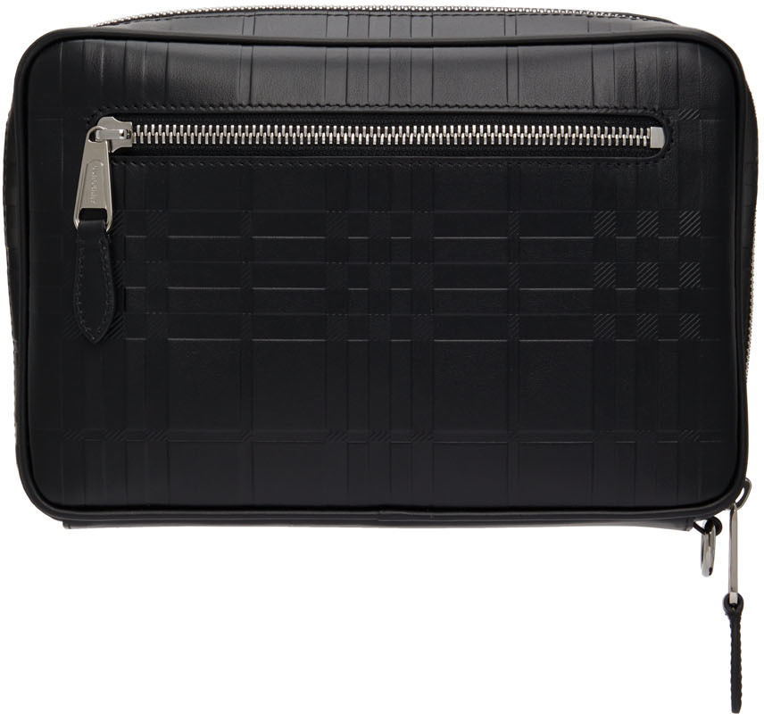Black Embossed Check Zip Pouch