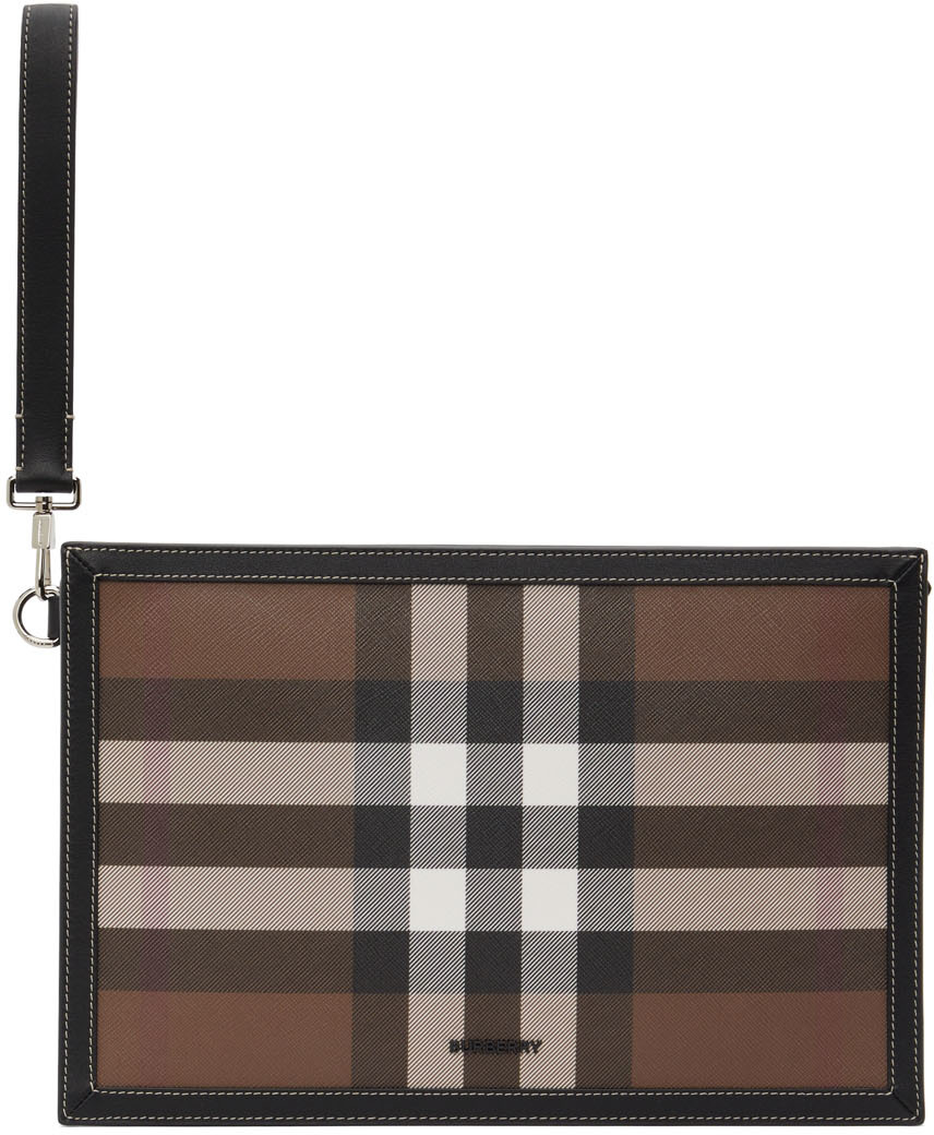 Burberry: Brown E-Canvas Check Document Holder | SSENSE Canada